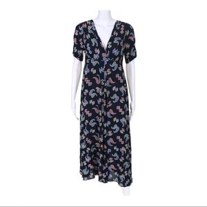 Nathalie Seavers Stanwyck Paisley Dress Navy Maxi Short Sleeve